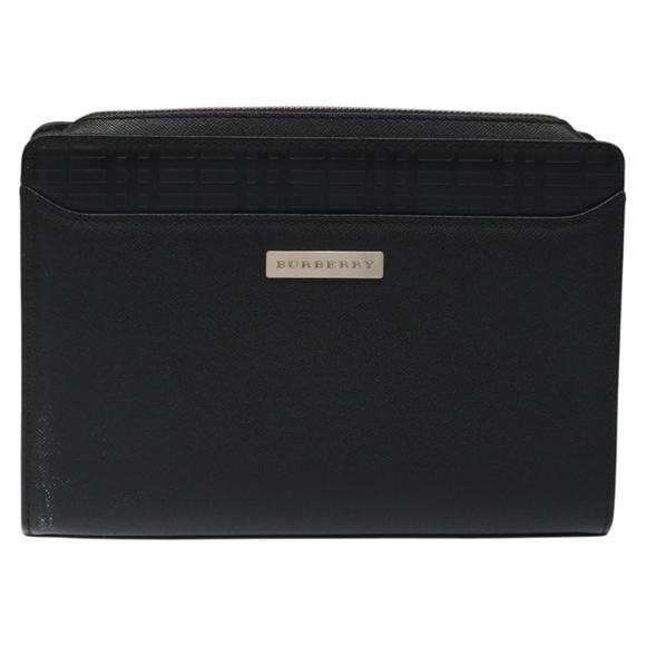 BURBERRY Clutch Bag Leather Black Silver Auth nb403 - Picture 13 of 16